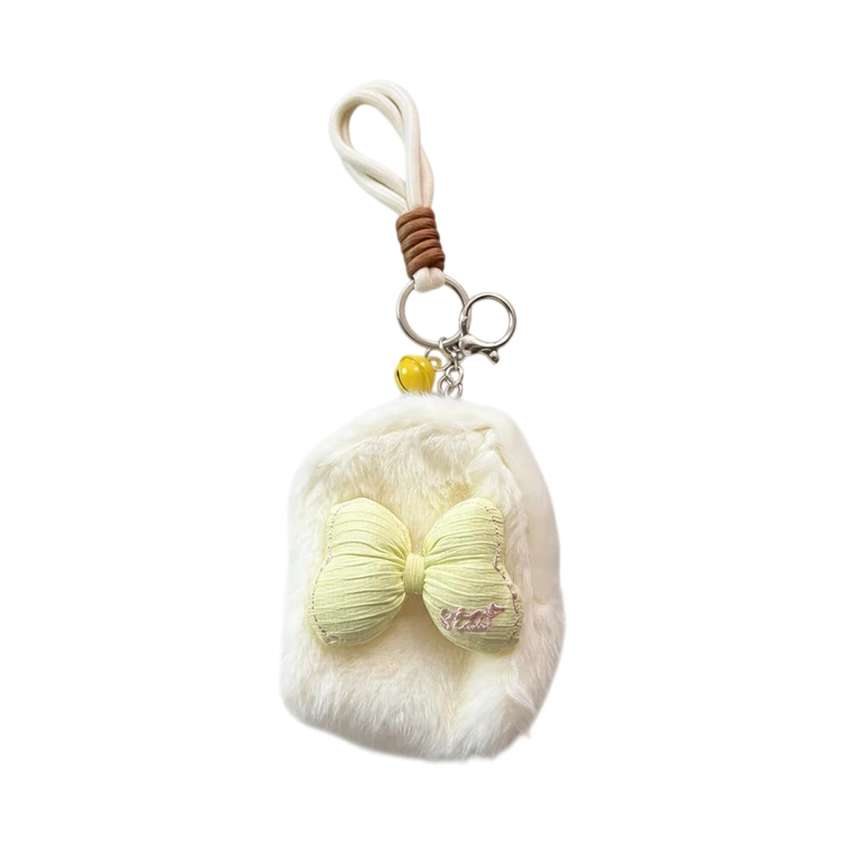 Porte-Clés Peluche Nœud Décoratif — Rose & Blanc