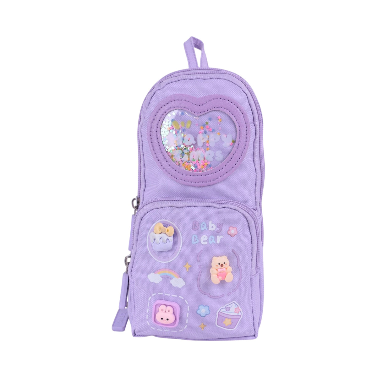 Trousse GM Baby Bear en tissu violet avec fenêtre cœur et fermeture éclair