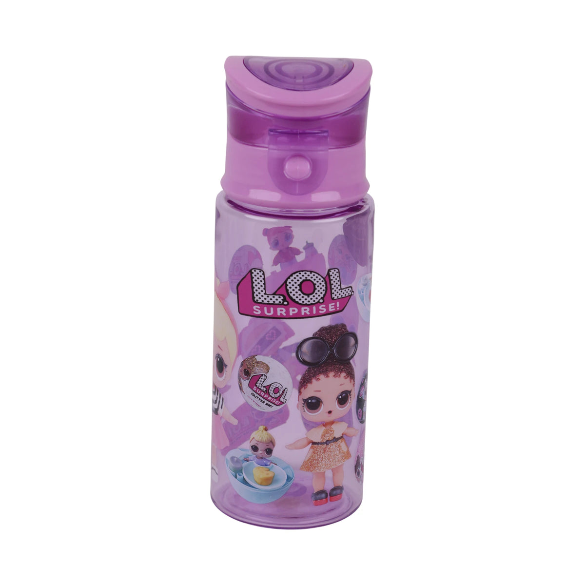 Gourde enfant LOL Surprise violet et rose avec couvercle flip-top