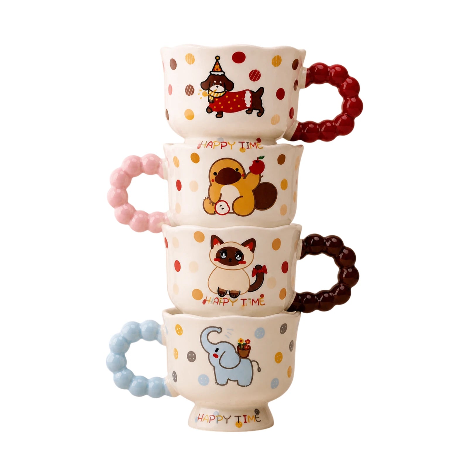 Mug en céramique blanc avec illustration chien cartoon et motif pois rouges