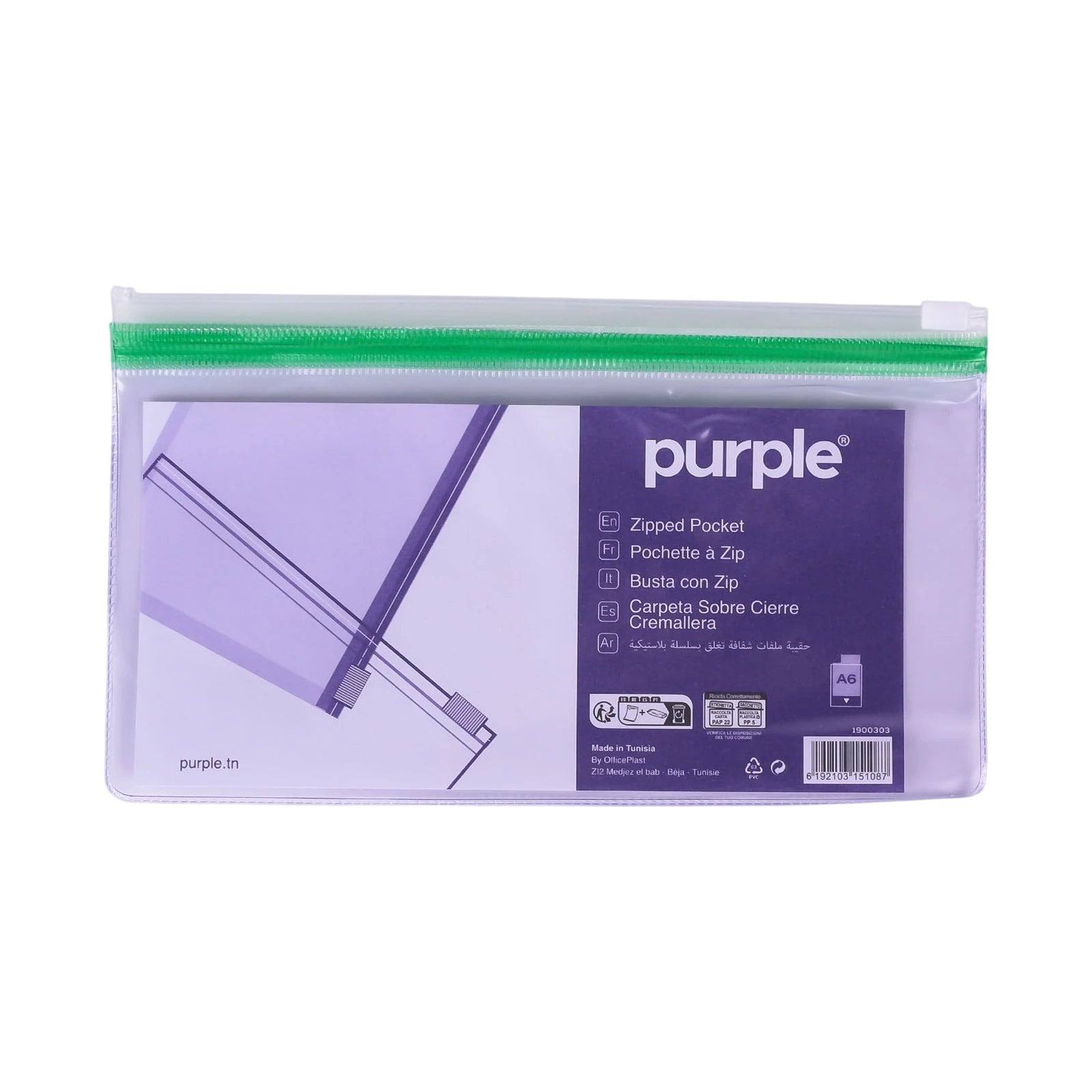 Pochette Zip Purple A6 – Transparente – Coloris Assortis - Librairie Oxford City