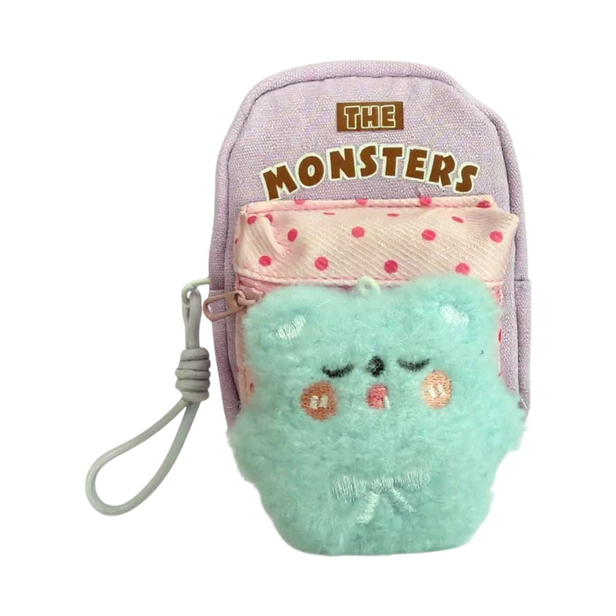 Trousse peluche The Monsters 2 compartiments violet rose bleu avec dragonne