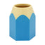 Pot à crayons hexagonal en plastique bleu et jaune en forme de crayon
