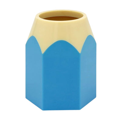 Pot à crayons hexagonal en plastique bleu et jaune en forme de crayon