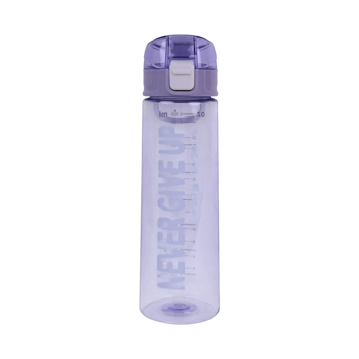 Bouteille d'eau Hailey 800ml en plastique violet avec graduations et couvercle à bouton