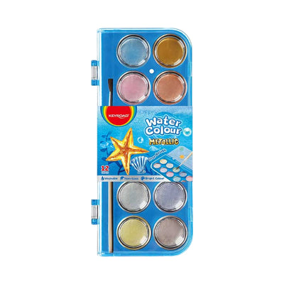 Boîte d'aquarelles métalliques Keyroad 12 couleurs avec pinceau inclus