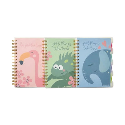 Carnet à Spirale A5 - Illustrations Mignonnes (Flamant, Dino, Éléphant) - Librairie Oxford City