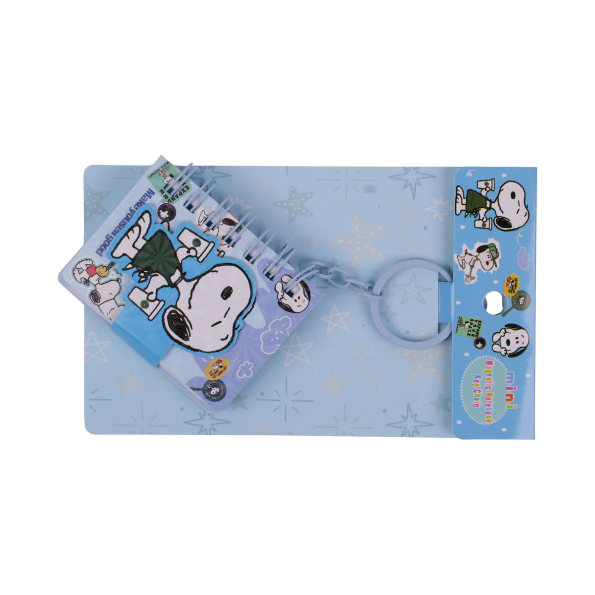 Mini notebook spirale Snoopy bleu et blanc avec porte-clé attaché