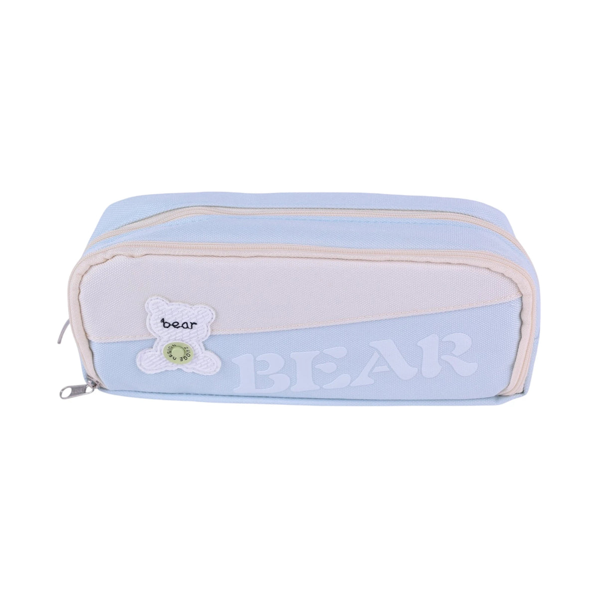 Trousse Scolaire Bear Bleu & Beige — Fermeture Éclair - Librairie Oxford City