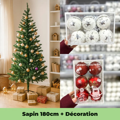 Pack Sapin 180cm – Rouge & Blanc (Décoration Incluse) - Librairie Oxford City