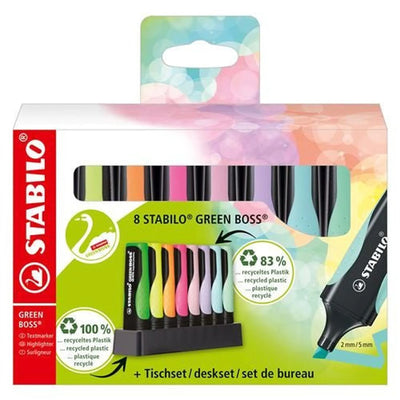 Set 8 STABILO Green Boss + Deskset - Librairie Oxford City