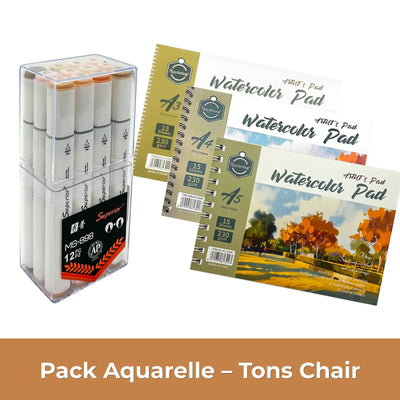 Pack Aquarelle Professionnel – Feutres Aquarellables Double Pointe + Carnet Watercolor 230 g/m² (A5, A4 ou A3) - Librairie Oxford City