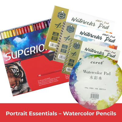Pack Portrait Aquarelle – Crayons Aquarellables 24 Couleurs + Carnet Watercolor 230 g/m² (A5, A4, A3 ou Rond) - Librairie Oxford City