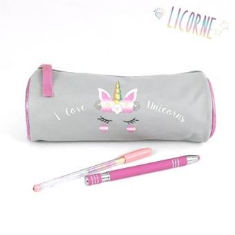 Trousse Licorne Gris /Rose - VIQUEL-Bagagerie-Librairie Oxford City